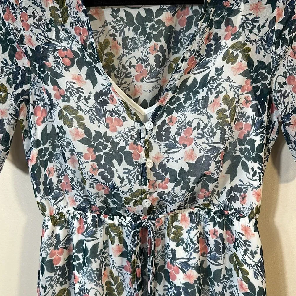 BCBGeneration Slit Floral Maxi Sheer Partially Lined Women Spring Dress Size XS